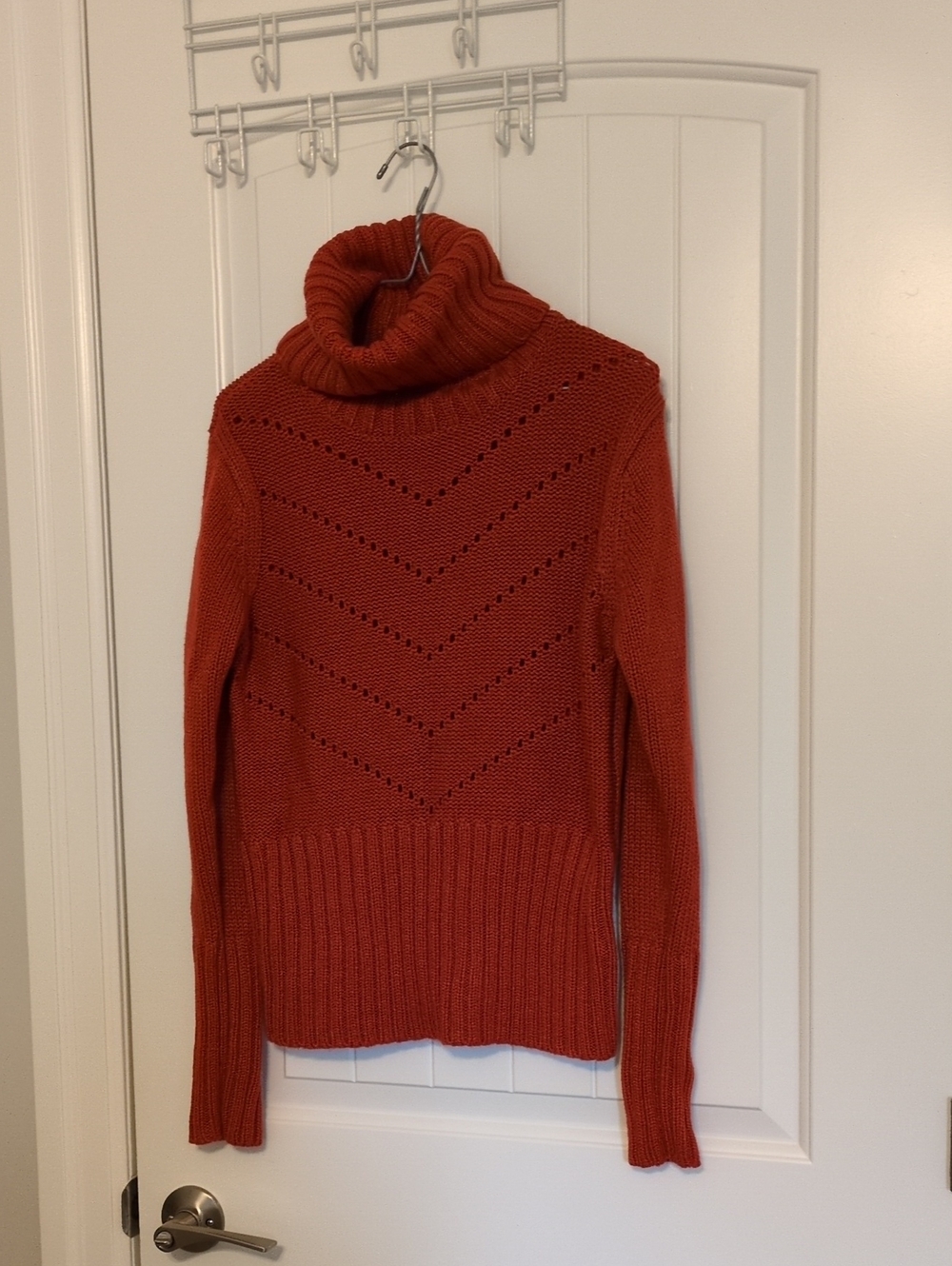 Women's Rust Cowl Neck Chevron Knit Sweater